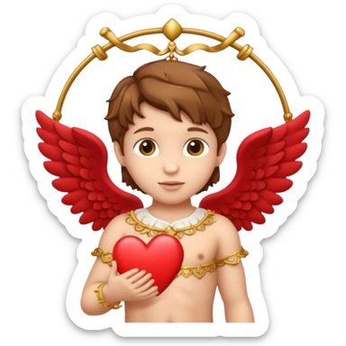 cupid hanging a heart with brown hair sticker