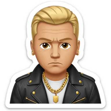 Russian 1990s gangster emoji, leather jacket, gold chain, serious face, cartoon style sticker