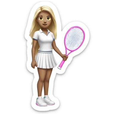 Blonde girl wearing white shirt and pink skirt holding a tennis racquet  sticker