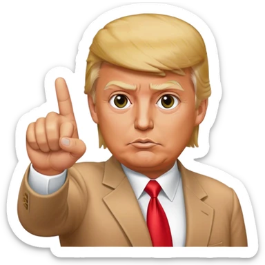 Donald Trump is pointing his finger up, don't make big eyes, hyper-realistic sticker
