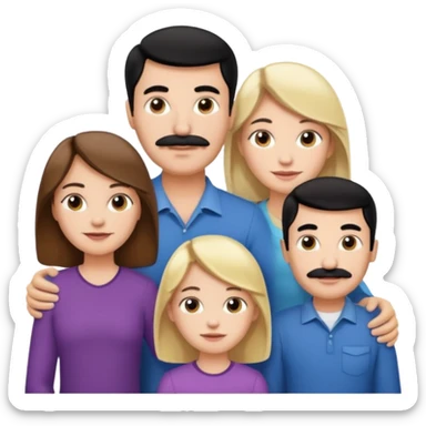 Mom with brown hair. Dad with black hair and mustache. 2 sons with blonde hair. 1 daughter with blonde hair. sticker