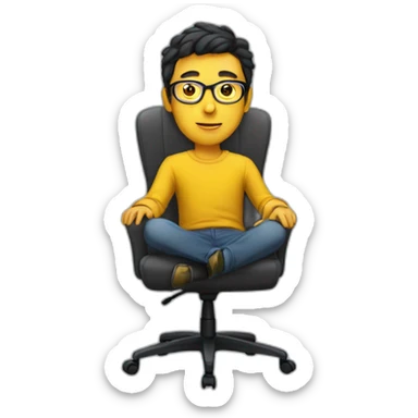 White man with yellow tinted glasses and black hair in a gray jumper and sitting on a chair sticker