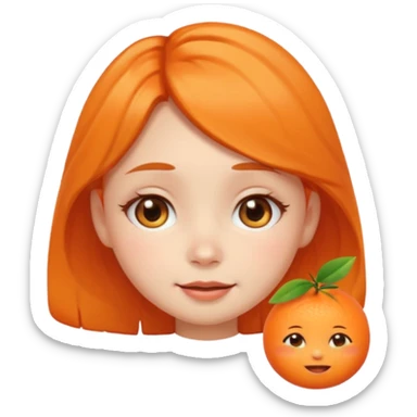 cute cartoon girl emoji with big teary eyes, soft cheeks, gentle smile, tangerine-shaped hairpin, round face, warm, emotional sticker