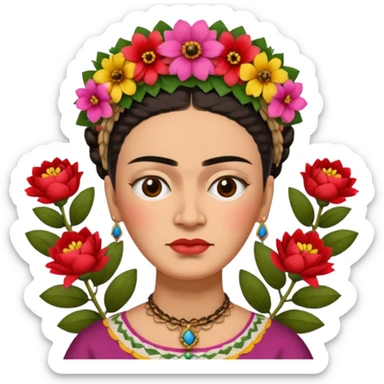 Frida Kahlo with iconic unibrow and flower crown sticker