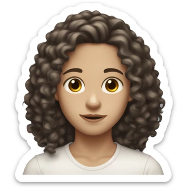White pale Teen with dark brown long curly hair and brown eyes  sticker