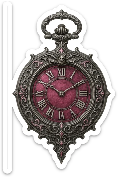 gothic pocket watch, pink and silver, ornate and dramatic sticker