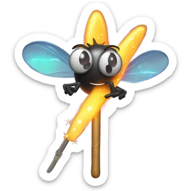 Magic wand casting spell in house fly sticker
