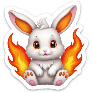 Cute bunny rabbit with flame paws, fiery feet, adorable face sticker