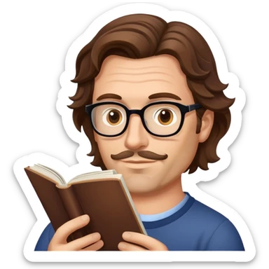 man in his forties with well-groomed wavy hair, no glasses, reading a book sticker