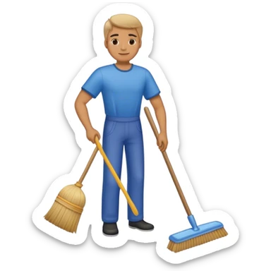 man cleaning house with a broom sticker