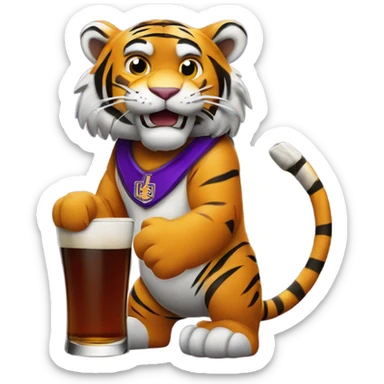 LSU Mike the Tiger holding whiskey  sticker