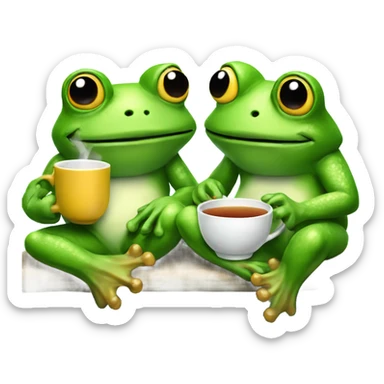 Twin frogs relaxing with a hot tea sticker