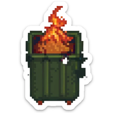 a dumpster on fire, pixel art style sticker