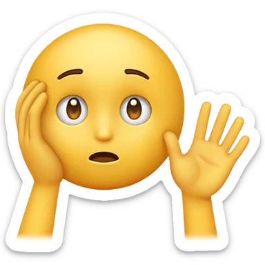 Yellow emoji that is anxious and looking at the ground with one hand on his forehead  sticker