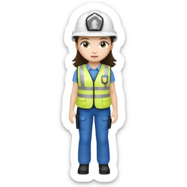 Brunette Girl full body standing with her white security helmet and security vest on sticker