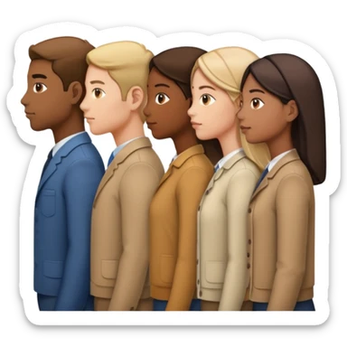 A line of 5 people standing in profile, one behind the other, all facing to the right, third variation sticker