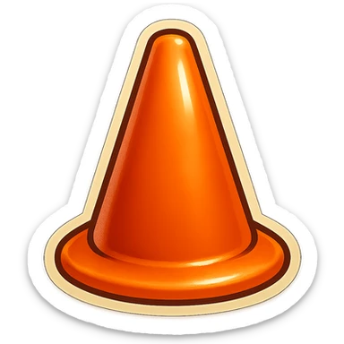Render only an orange pylon, straight-on view, no perspective, no face or accessories, in retro sticker style with transparent background. sticker