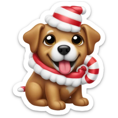 Gummy bear dog wearing a candy cane coat sticker