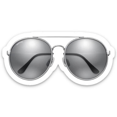 A pair of luxury sunglasses emoji with silver chrome frame, smooth rounded lenses, reflective metallic surface, high-end swag aesthetic, minimal and clean design, iOS emoji style, centered, white background sticker