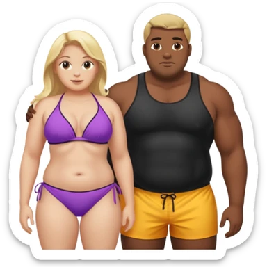 Obese blonde beach with muscular black man  sticker