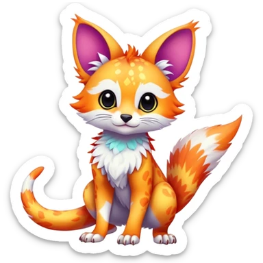Feral Rare Fantasy vibrant colorful tropical cute, kawaii, cool, ed Vernid-Trico-species by LiLaiRa, random markings, tufted tail, tufted ears, full body, cheek markings sticker
