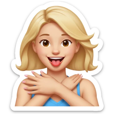 arms crossed holding neck with tongue out laughing girl sticker