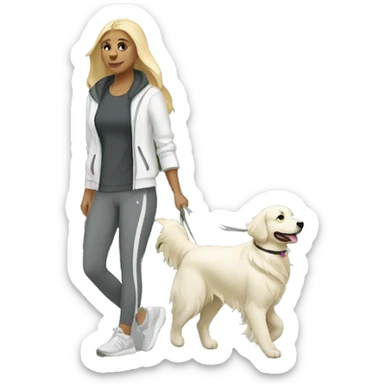 Woman wearing athleisure walking white golden retriever sticker