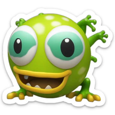 3d sphere with a cartoon dragon obsidian Bart Simpson skin texture with frog eyes sticker