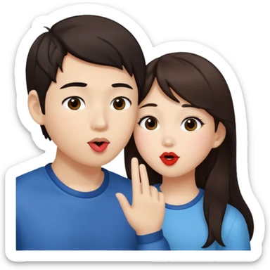 Asian girl blowing kiss to brunette boy  sticker