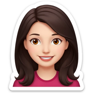 An emoji featuring a woman with dark brown long hair, brown eyes, light pinkish skin, red cheeks sticker