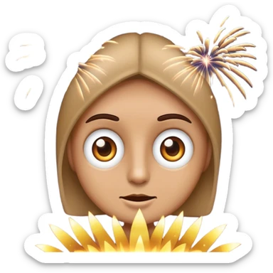 classic emoji style face with wide eyes and fireworks in the background sticker