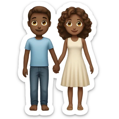A tall 1m90 brown boy holding hands with a beautiful 1m57 brown girl, white skin. sticker