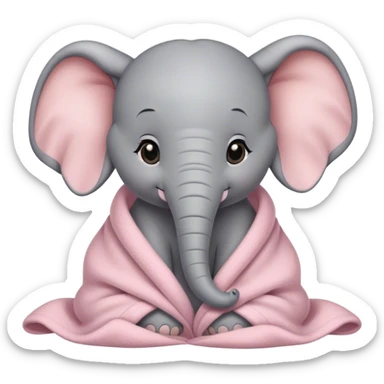 Baby elephant cozy in light pink blanket, Disney-style  sticker