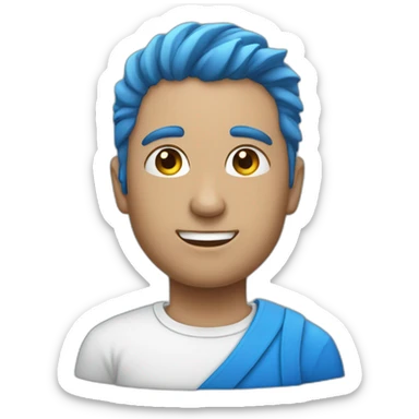 A men wih blue hari sticker