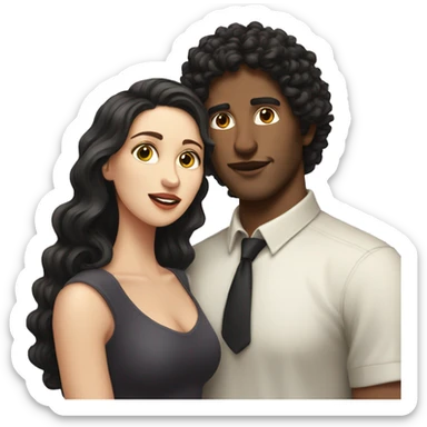 White Man with dark curly hair kissing white woman with long dark hair sticker