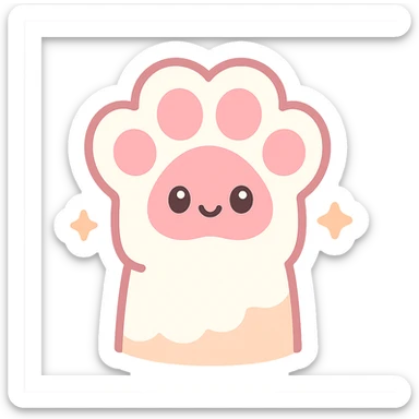 fluffy cat paw, kawaii style, big pads, sparkles, pink and white sticker