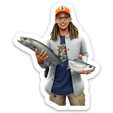 happy boy with fish and hat sticker