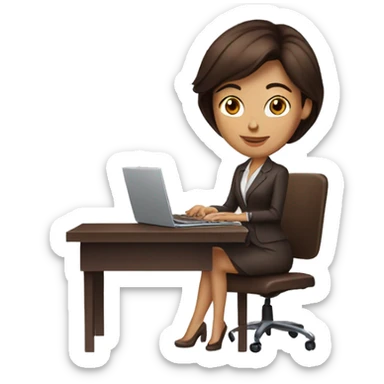 Business woman typing on a laptop with soft tan skin and chocolate brown hair, NO glasses sticker