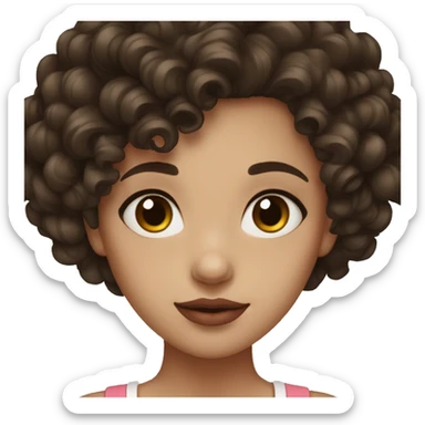 girl, really dark brown hair, curly hair, dark brown eyes, pale, red lips. sticker