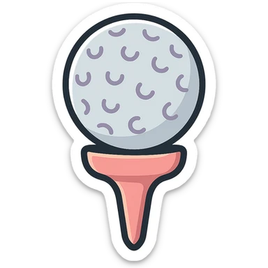 golf ball on a tee stand, icon-color-outlined style, detailed shading, thin clean outlines, soft rounded features, pastel palette #98B5BC #B5B3C1 #C9A3C9 #E4C0CA #F7DCD1 #F7C0AA, Japanese pop art, sticker look, highly detailed, vector clarity, soft lighting, subtle shadows, transparent background sticker