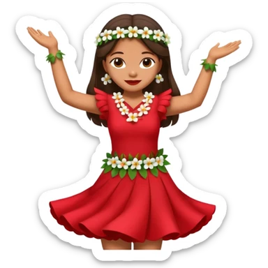 Lilo from Lilo & Stitch in a red dress with white flowers dancing hula with Nani, apple style emoji sticker