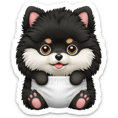 black fluffy pomeranian with white diaper sticker