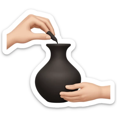 Minimalistic flat vector icon, iOS style, thin black contour on white background. Hands shaping a small clay vase. Clean, no text, no shadow sticker