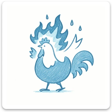 Make the magical fire chicken blue, keep hand drawn doodle style with hand drawn lines and sketchy style. sticker