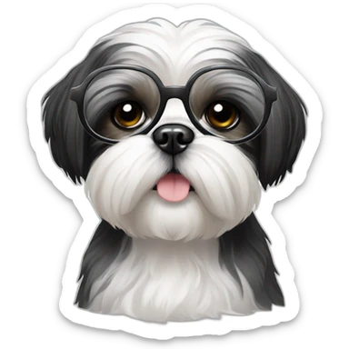black and white shih tzu in glasses sticker