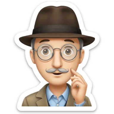Jewish man wearing fedora with a very long nose that goes past his chin and circular glasses sticker