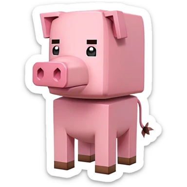 Minecraft Pig full body, pink blocky animal with square head sticker