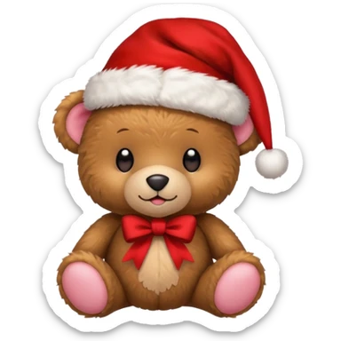cute teddy bear with a bow on ears and christmas hat on head sticker