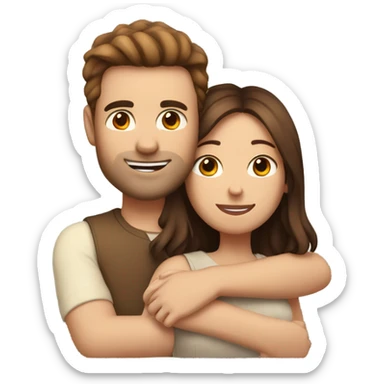 Man with brown hair hugging his girlfriend with brown nair sticker