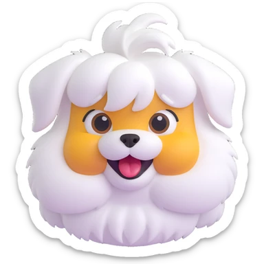 cute Maltese dog laughing, fluffy white fur, big eyes, playful expression, 3D emoji style sticker